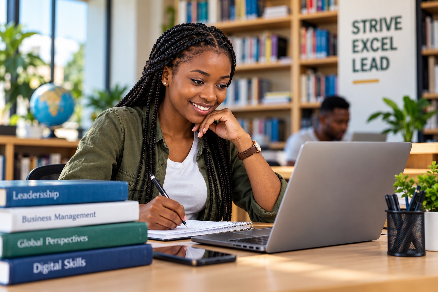 A PIIE student using the library learning resources